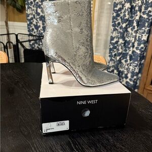 PERFECT NYE Nine West Silver Sequin Heeled Boots